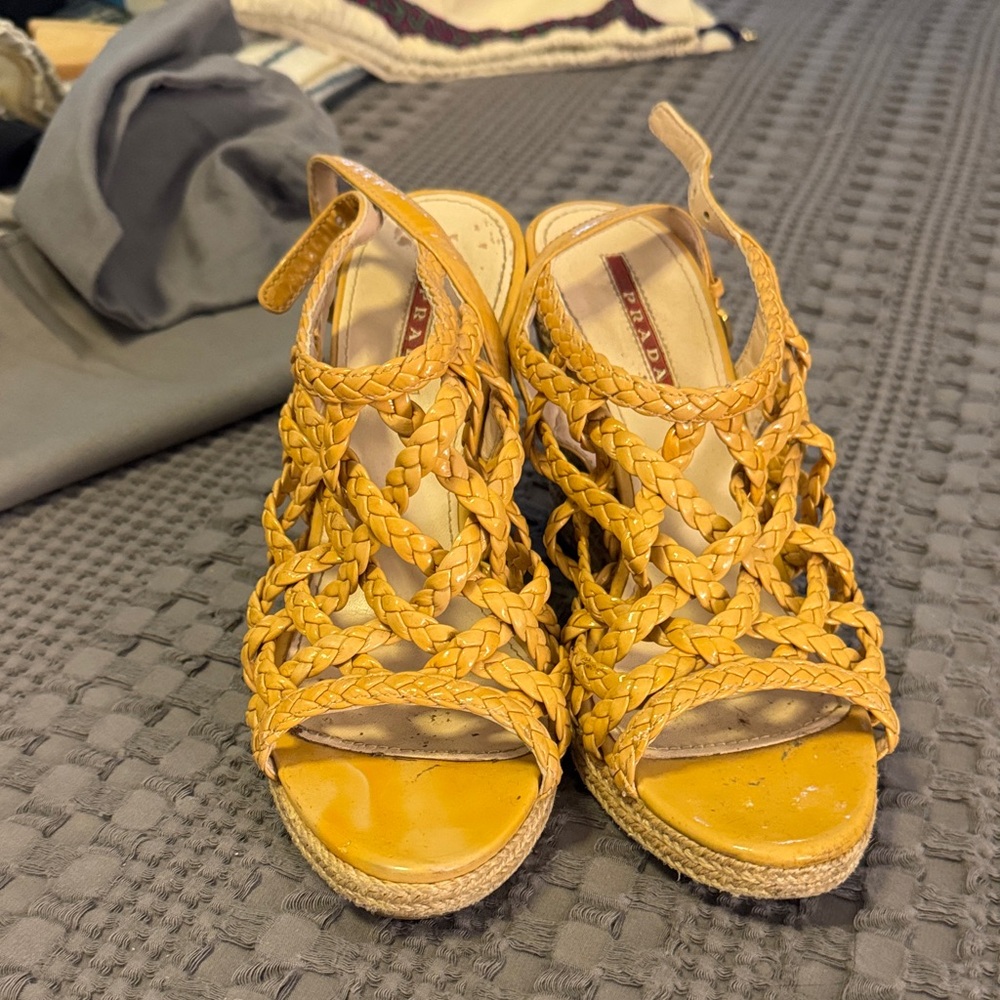 Prada Women's Yellow Braided Espadrilles